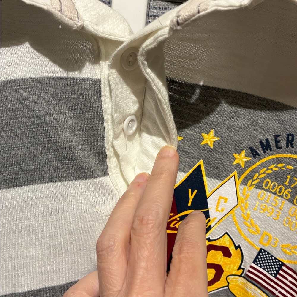American Rag Hooded Gray and White Long Sleeve Striped Polo Shirt - Picture 3 of 9